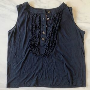 Chanel Black Ruffled Sleeveless Tank Top w/logo buttons 48 Large XL
